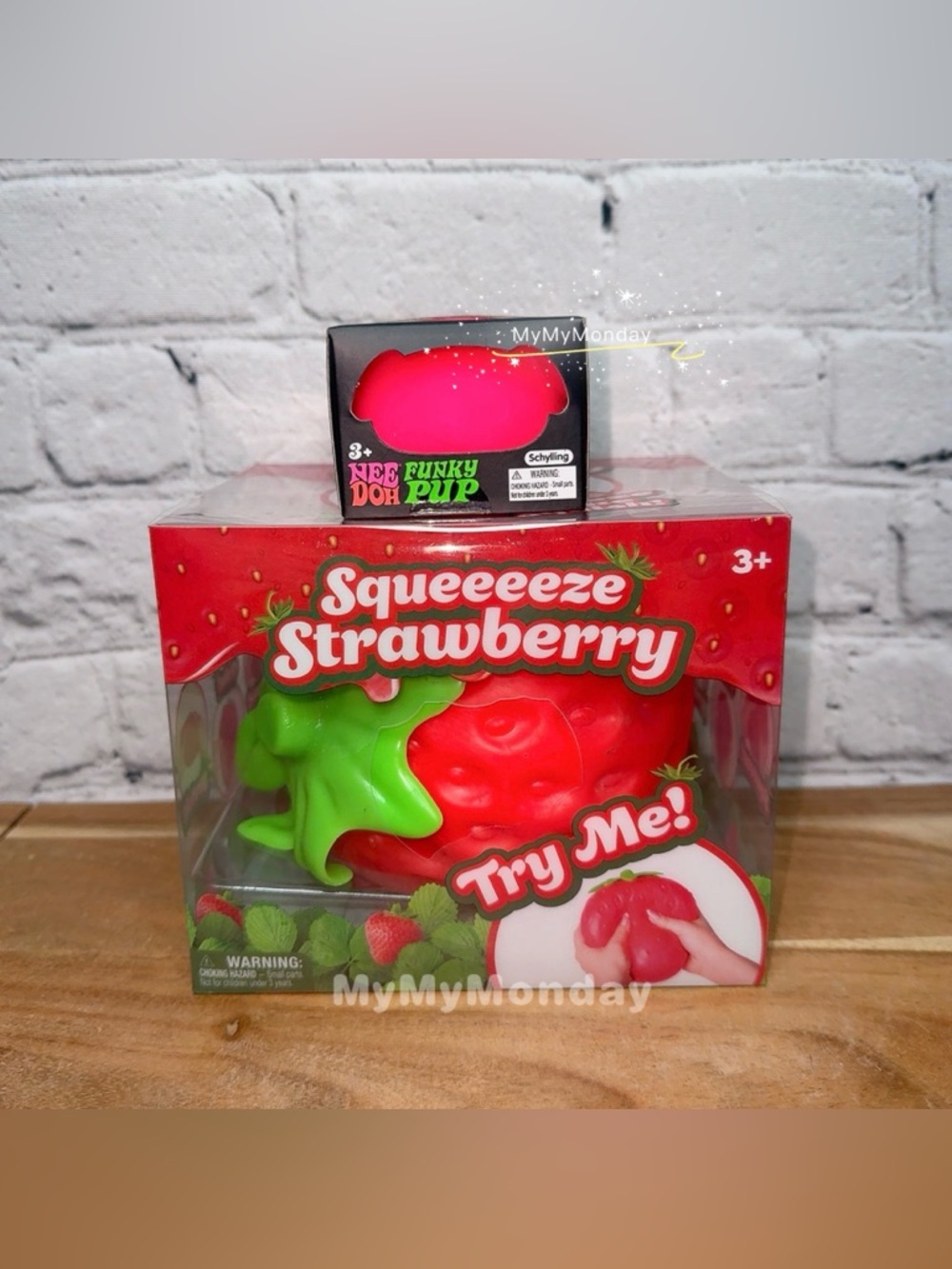 NeeDoh Funky Pup and Sunny Days Giant Squeezy Strawberry Squishy Toy Bundle